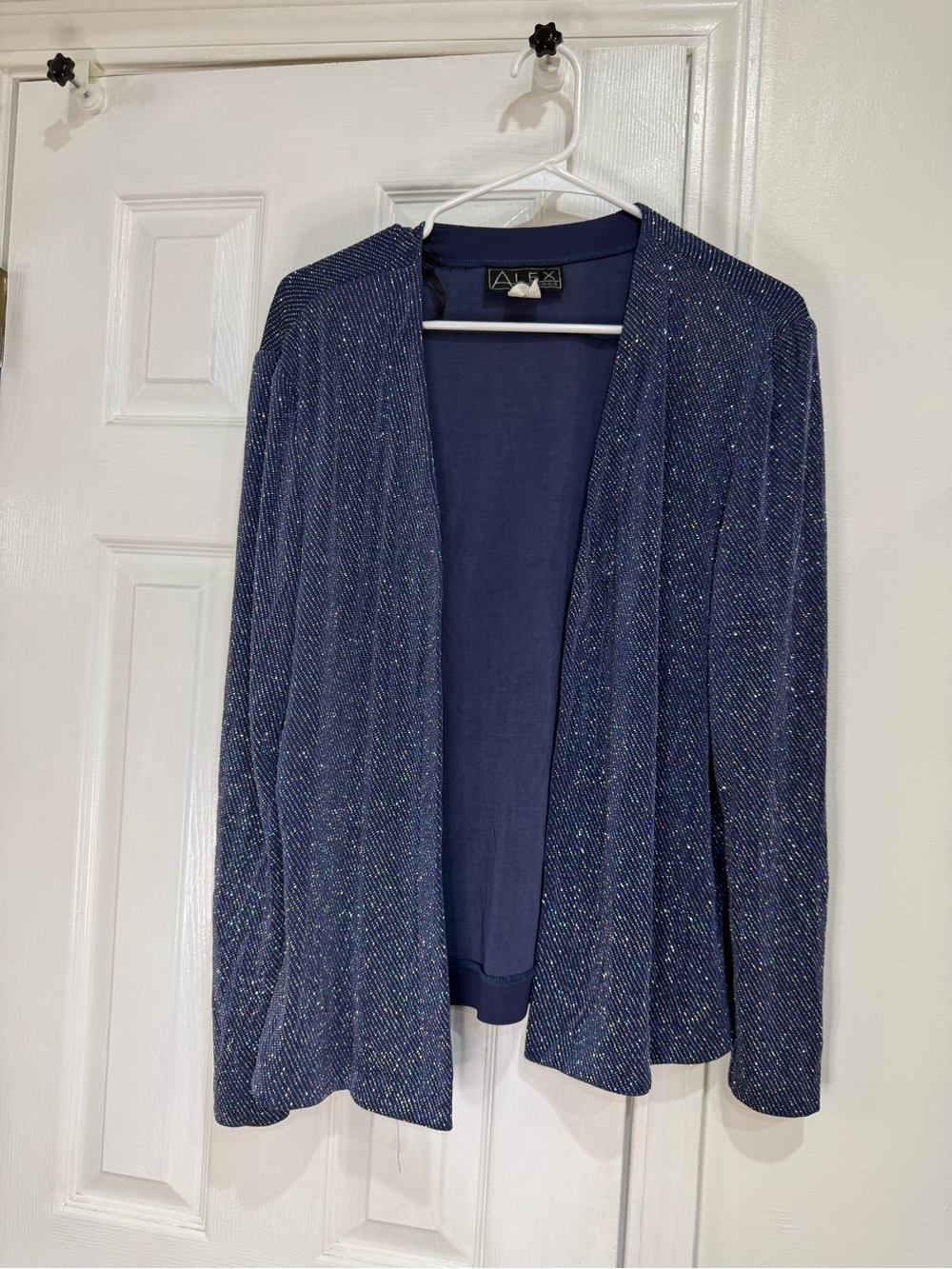 Alex Evenings Navy Metallic Open-Front Cardigan